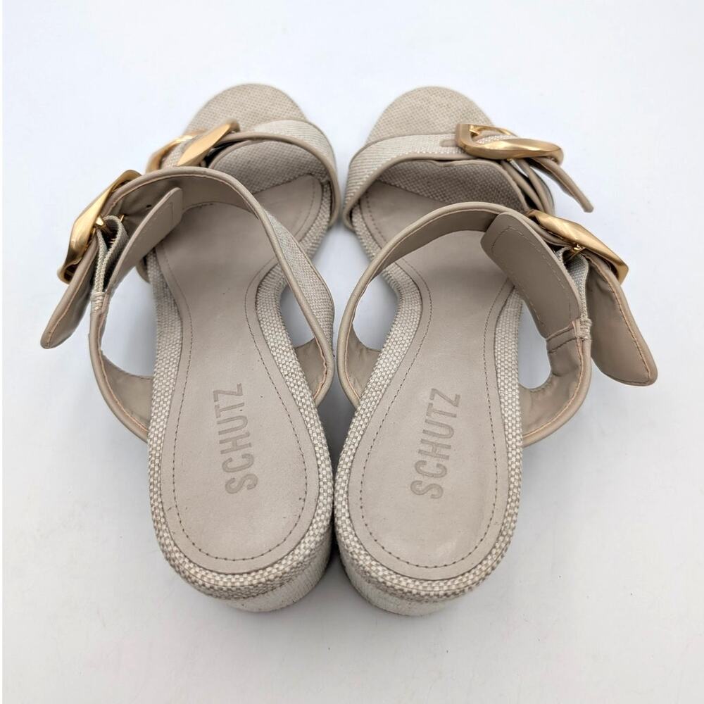 Schutz Olga Sandal Oyster Block Heel Raffia - Picture 9 of 14